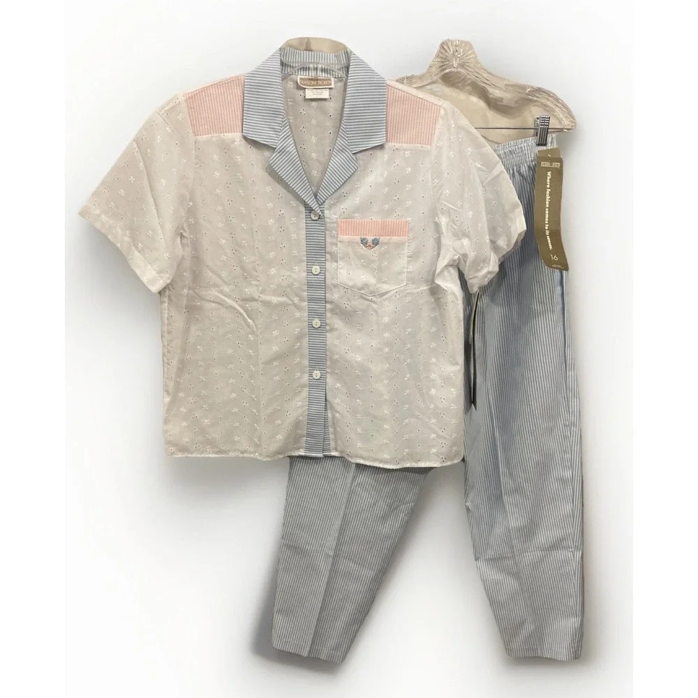 Season Ticket NWT Vintage Cotton And Lace Shirt Pants Set Women 16S Cottage Core